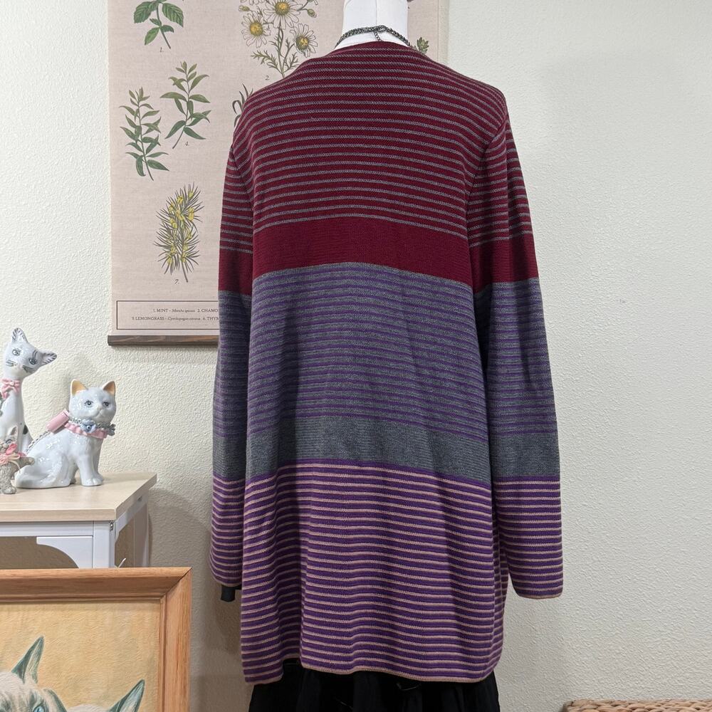 Talbots Multi Stripe Long Open Front Cardigan Swe… - image 2